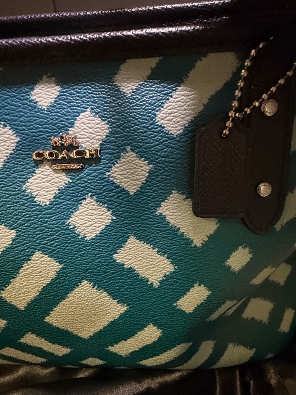 NWOT Coach Geometric Mini Tote Bag Zip-Top in Teal/White Wild Plaid - Picture 2 of 14